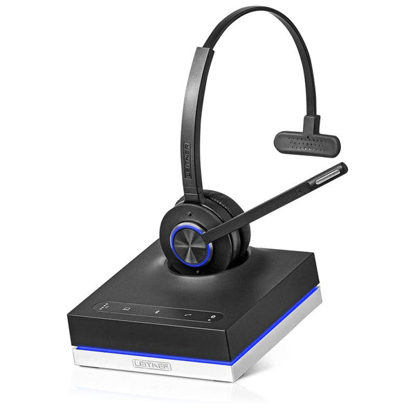 Leitner LH670 Premium Plus single-ear headset and charging base