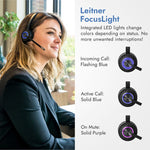 Woman using Leitner LH670 Premium Plus wireless headset with computer at work - product thumbnail