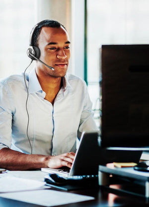 Man using OfficeHero XL corded headset