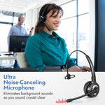 Woman enjoying Leitner LH270 wireless headset ultra noise-canceling microphone with computer - product thumbnail